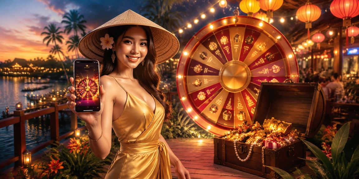 Người chơi Phú Quốc đội nón lá tham gia chương trình rút thăm may mắn trực tuyến